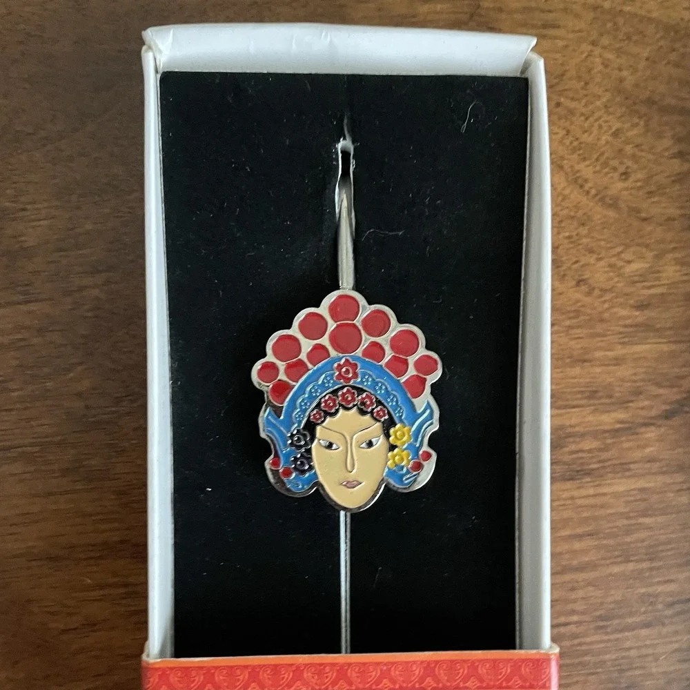 Peking Opera Bookmarks‎ Enamel Metal Set of 2 Asian Warrior Mask in Boxes